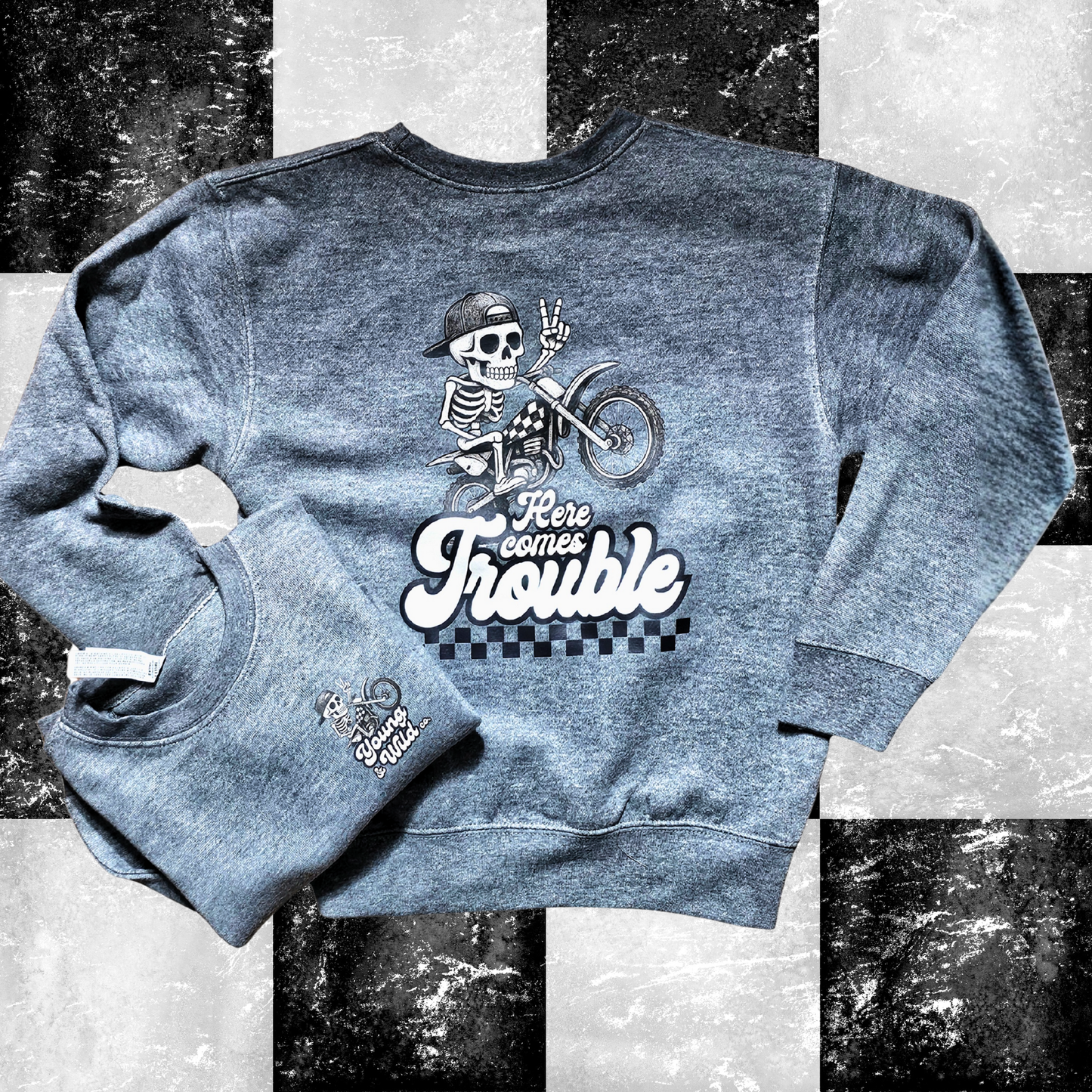Here Comes Trouble youth Crewneck