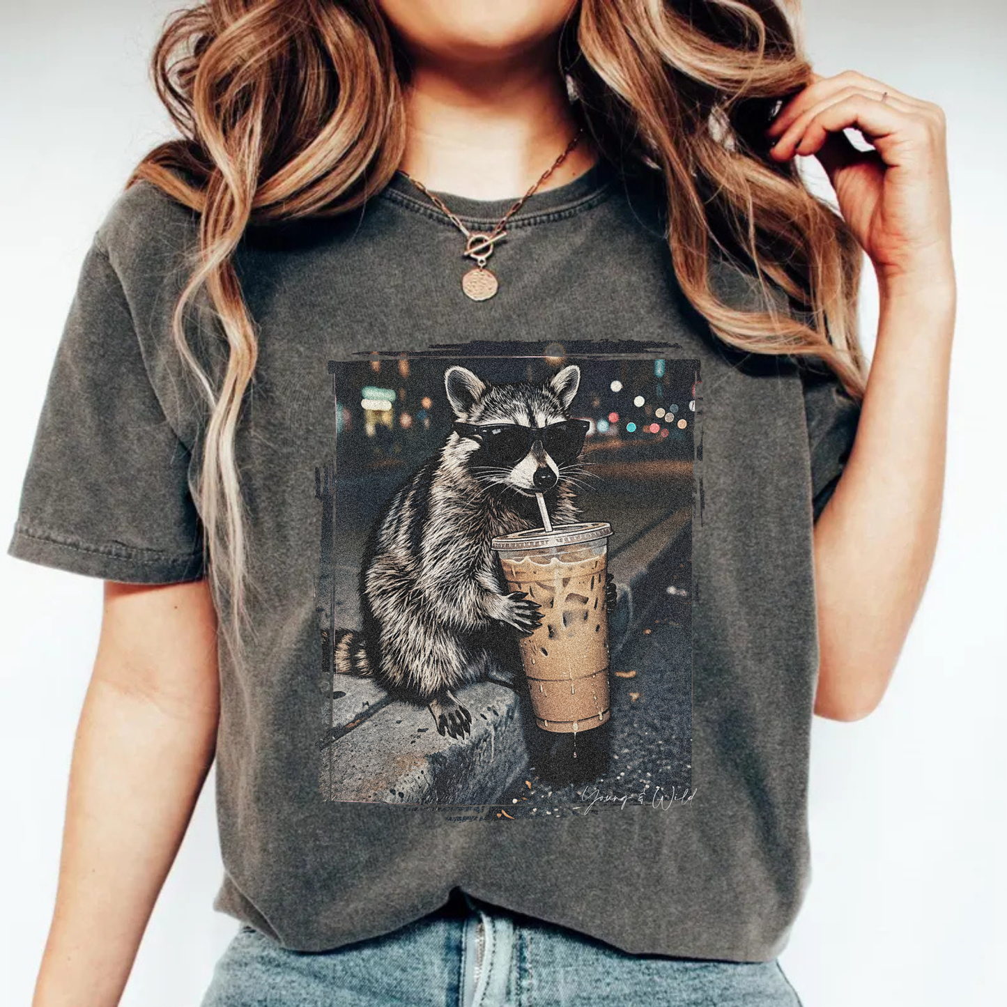 Midnight Coffee Raccoon Tee