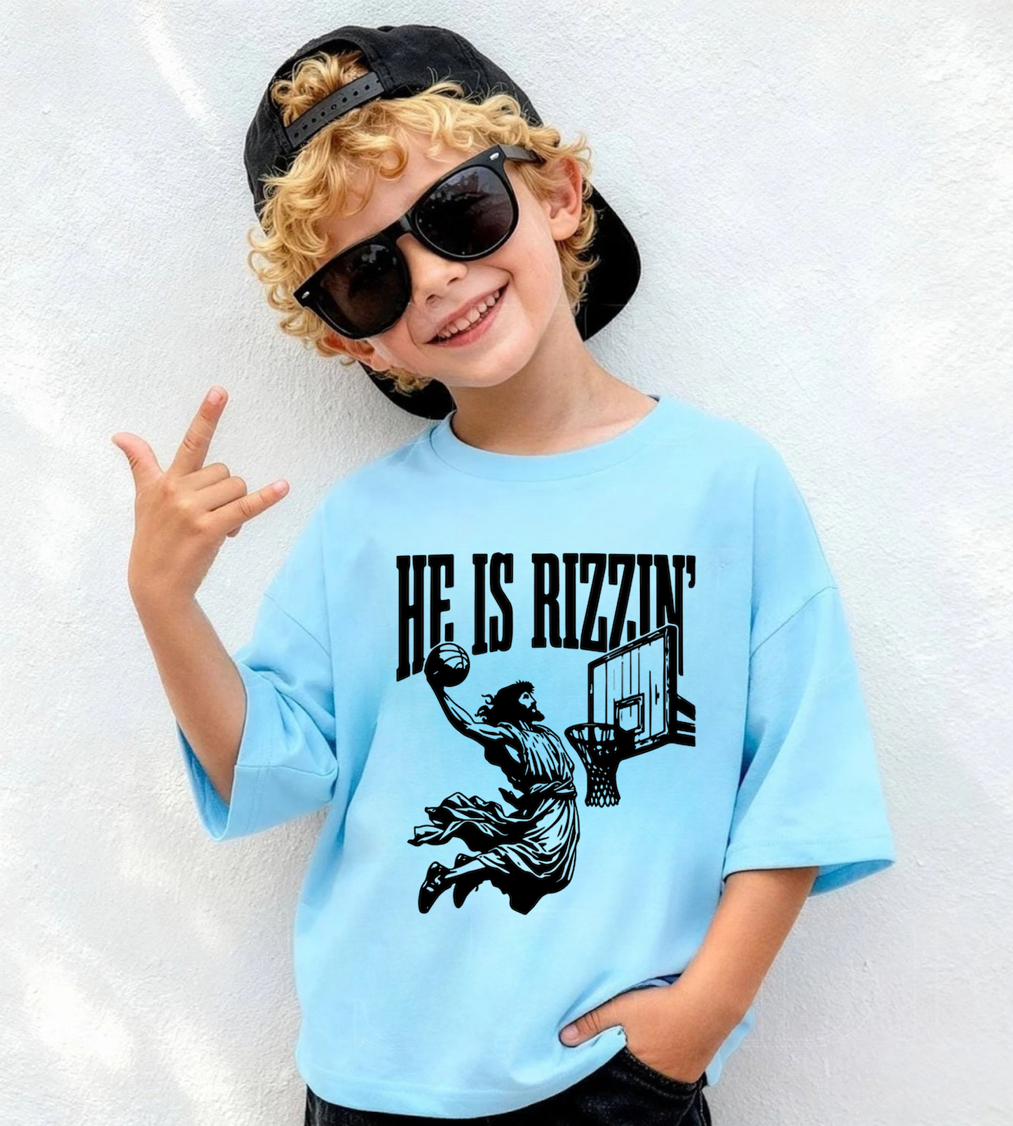 "He Is Rizzin'" Basketball Easter Graphic Tee